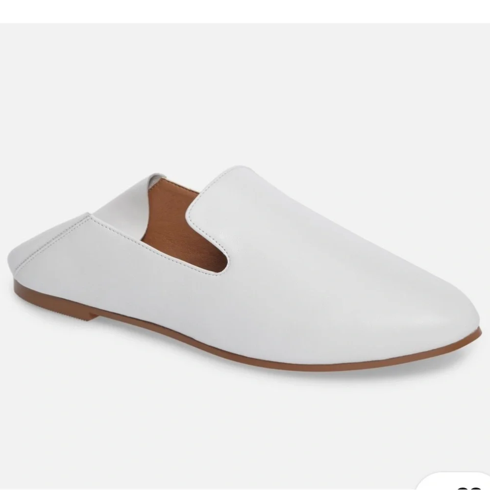 Halogen Women’s White Leather Sylvia Convertible Mule Flat Slip On Loafers 9.5